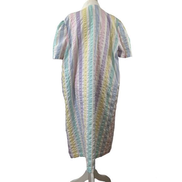 Vintage  80s House Dress Simply Basic Stripe Pastels Housewife - Picture 6 of 6